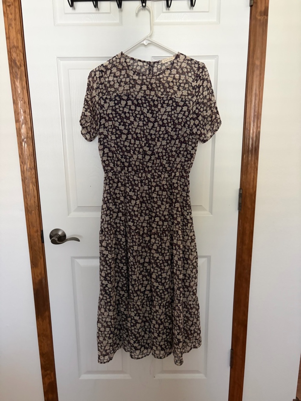 bohme Black Floral Tiered Maxi Dress with Cream Accents